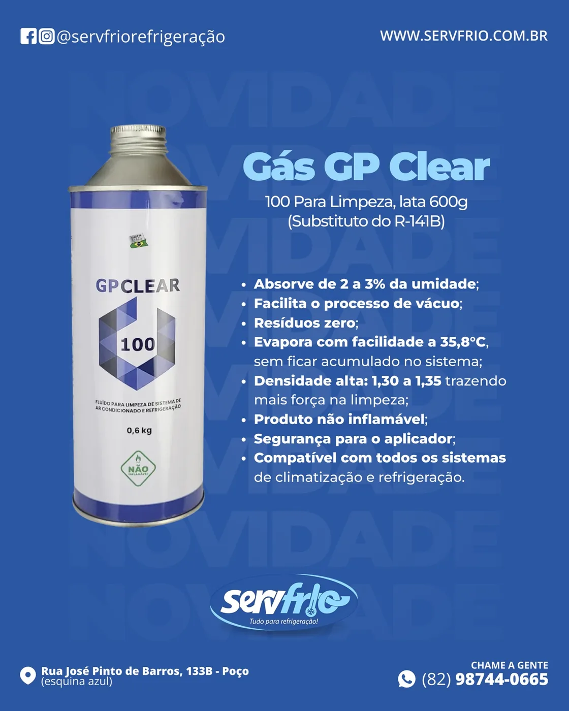 Gás GP Clear 100 para limpeza