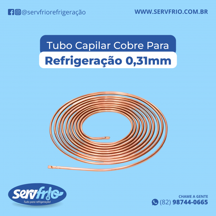 Tubo Capilar Cobre Para Refrigeração 0,31mm Rolo 3m