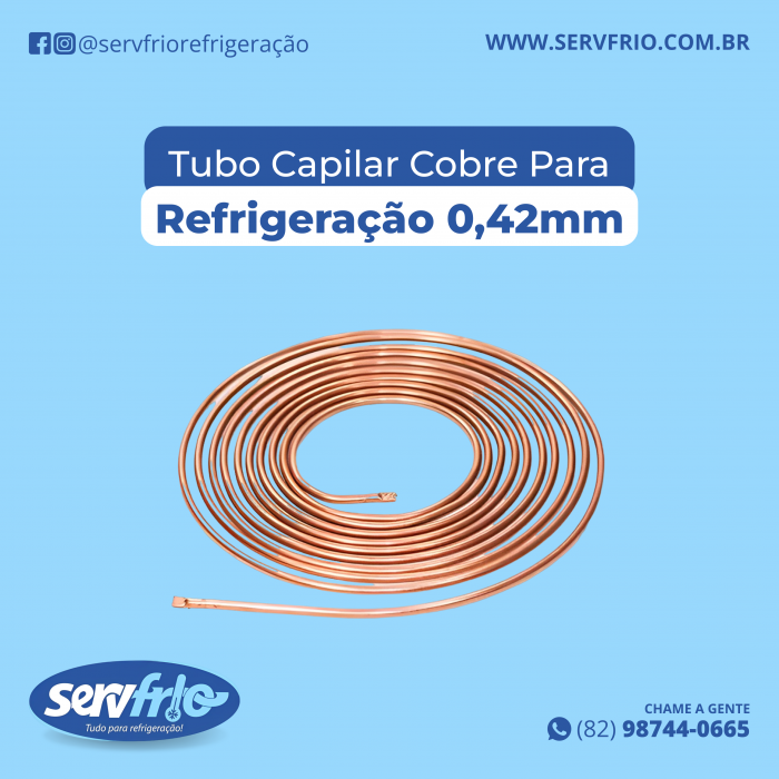 Tubo Capilar Cobre Para Refrigeração 0,42 mm Rolo 3m