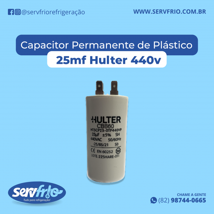 Capacitor Permanente de Plástico 25mf Hulter 440v