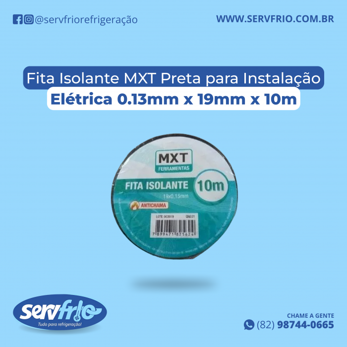 Fita Isolante MXT Preta para Instalação Elétrica 0.13mm x 19mm x 10m