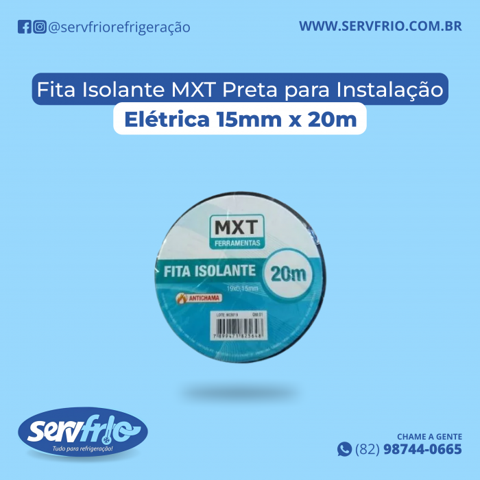 Fita Isolante MXT Preta para Instalação Elétrica 15mm x 20m