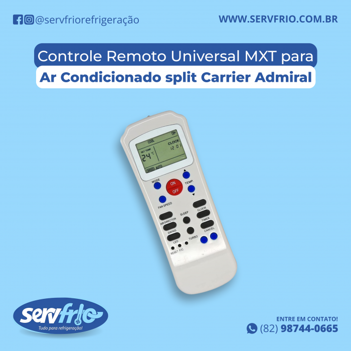 Controle Remoto Universal MXT para Ar Condicionado split Carrier Admiral