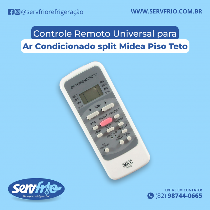 Controle Remoto Universal para Ar condicionado split Midea Piso Teto