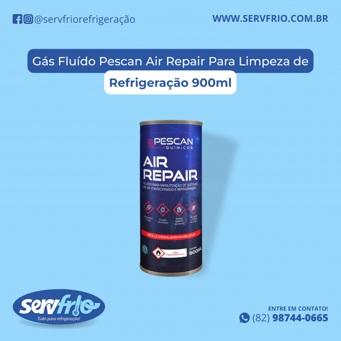 Gás Fluído Pescan Air Repair Para Limpeza de Refrigeração 900ml