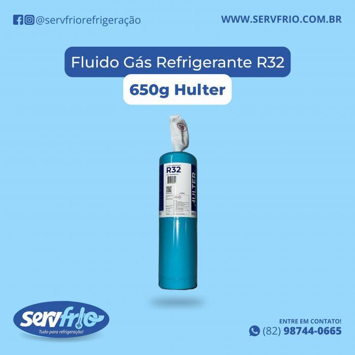 Fluido Gás Refrigerante R32 650g Hulter